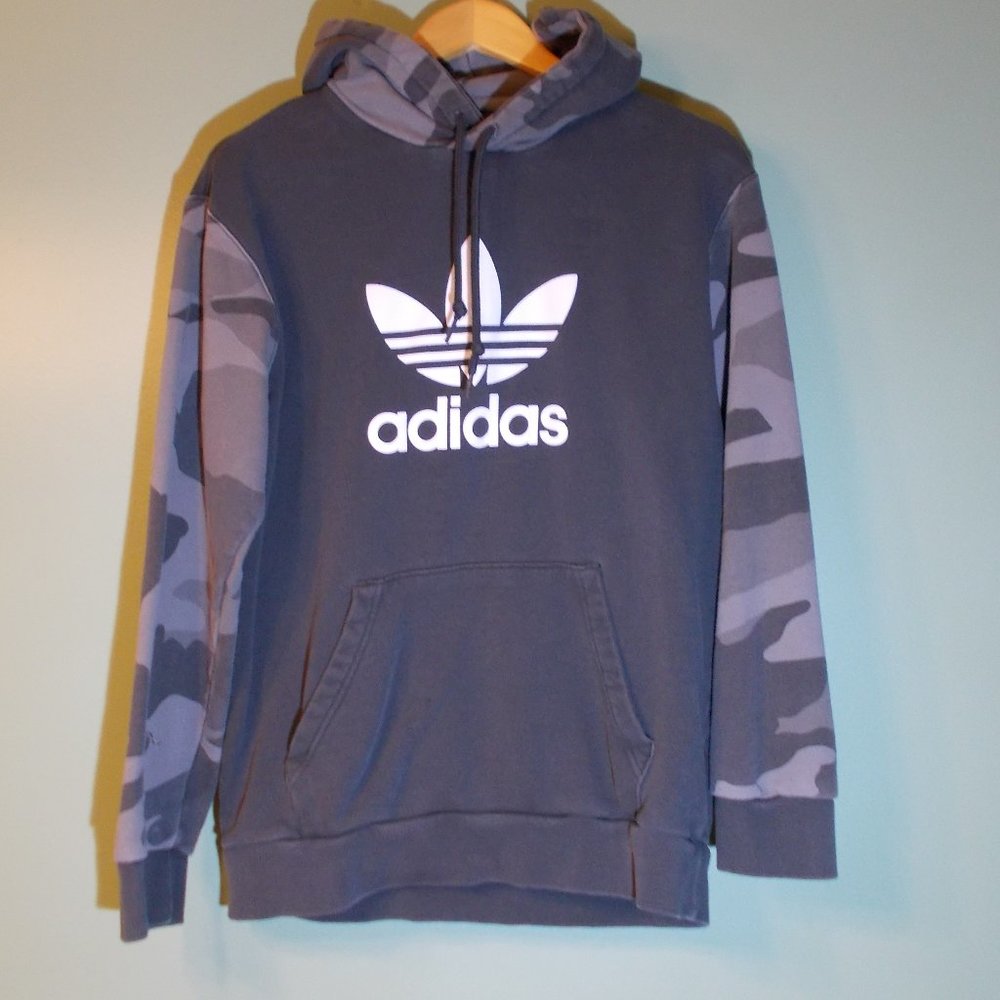 adidas Camo Hoodie Distressed Trefoil Spell Out Size M